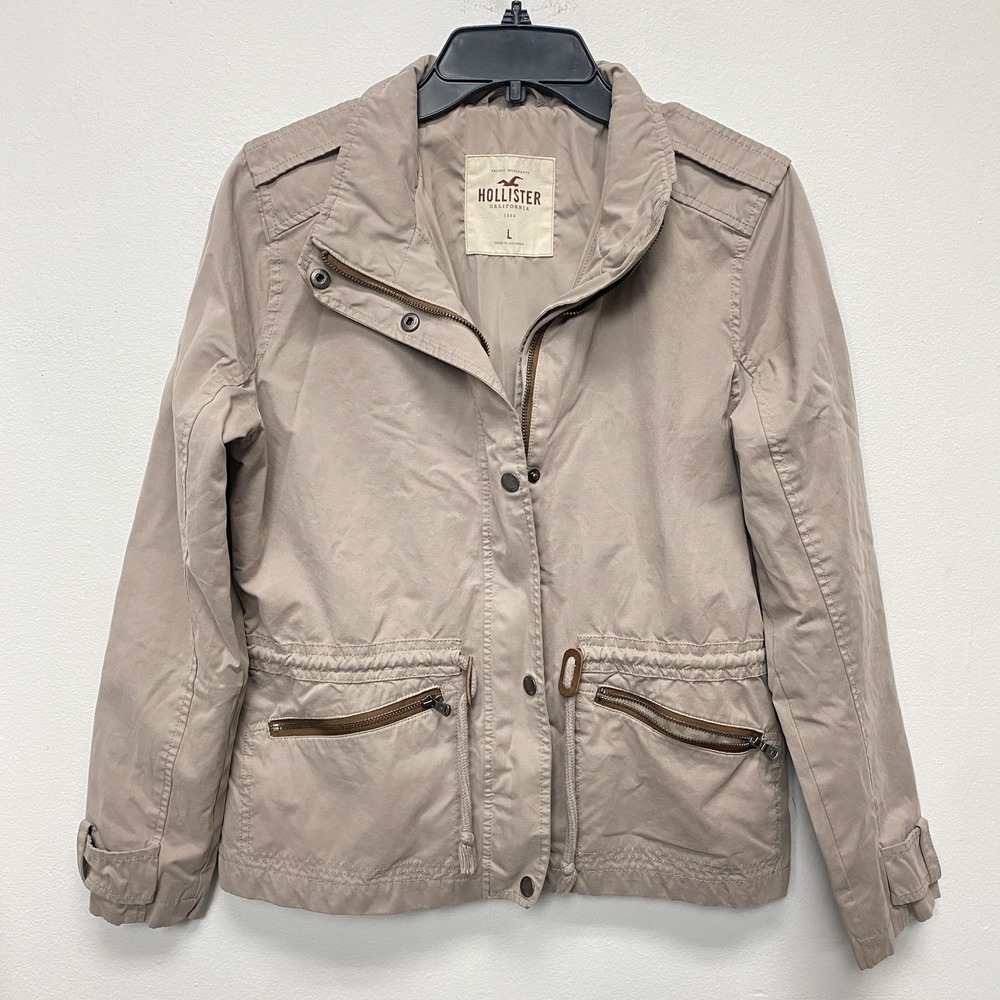 HOLLISTER Cargo Utility Jacket Women's Large Zip Up Button Pockets‎ Fall Winter